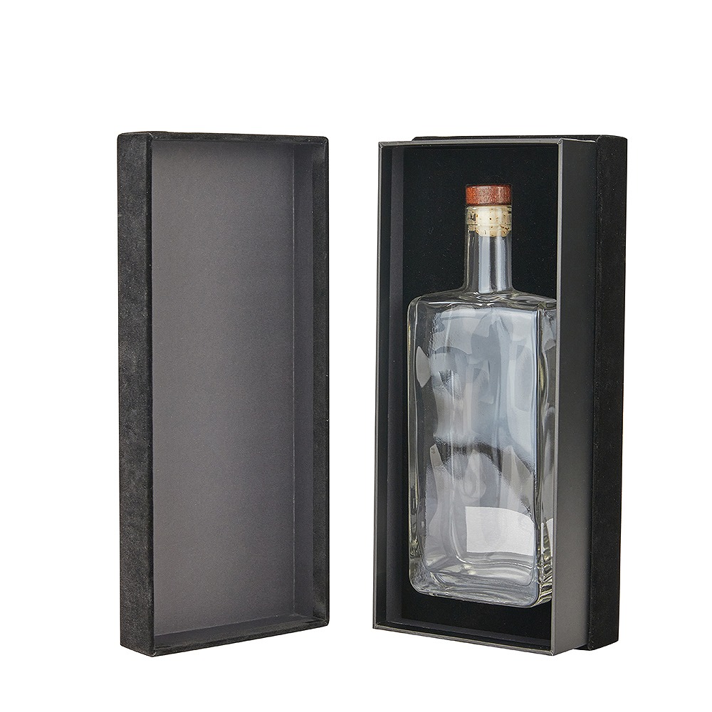 Black Velvet Rigid Boxes Flush-Fit for Premium Spirits-Flush fit rigid box structural friction control for heavy glass bottles