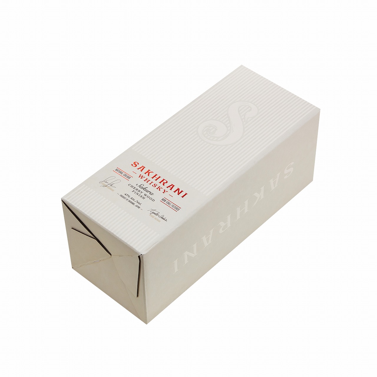 Premium corrugated whisky box featuring tuck-top auto-bottom structure and ribbed specialty paper.
