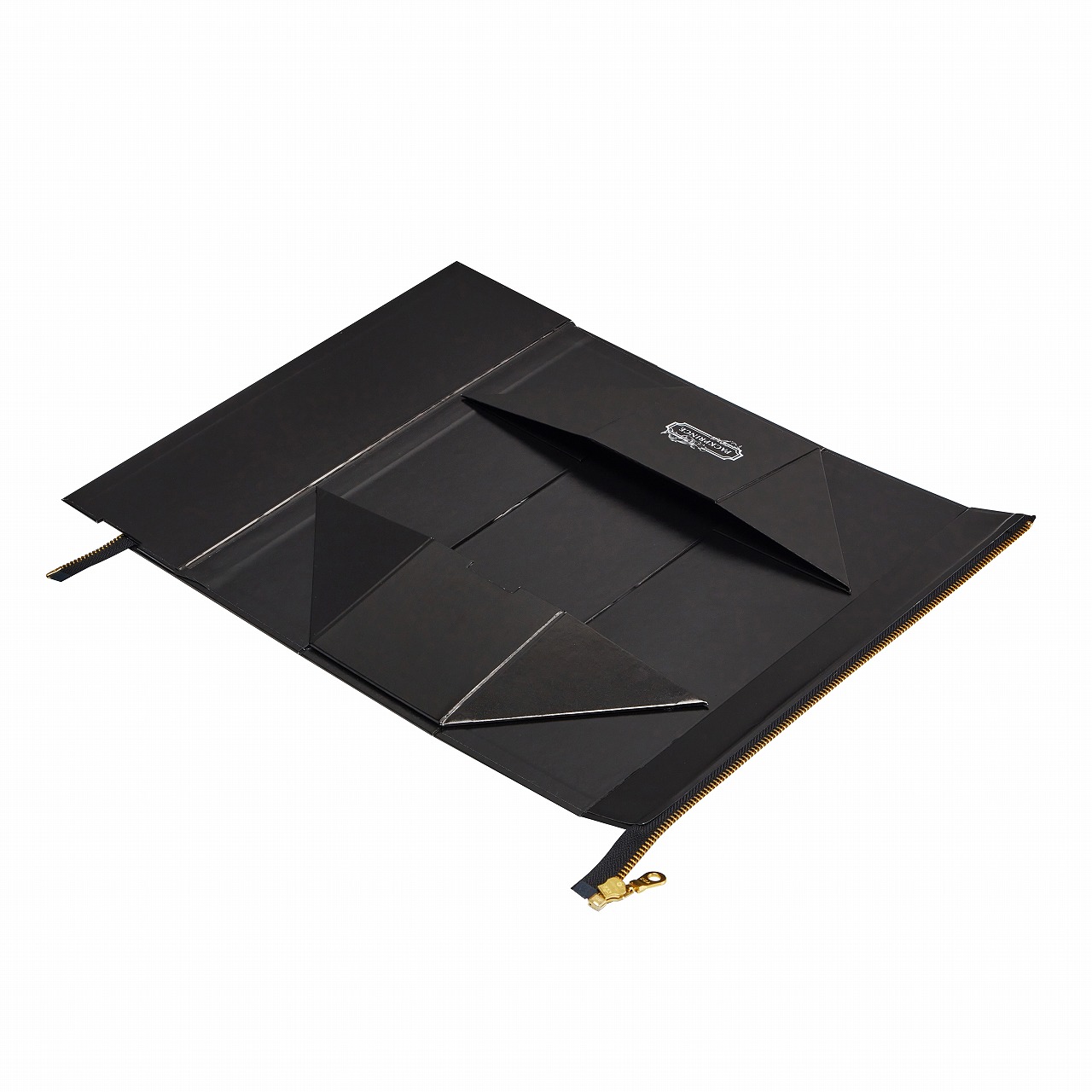 Interior view of open Black zipper wine box showing clean white paperboard lining
