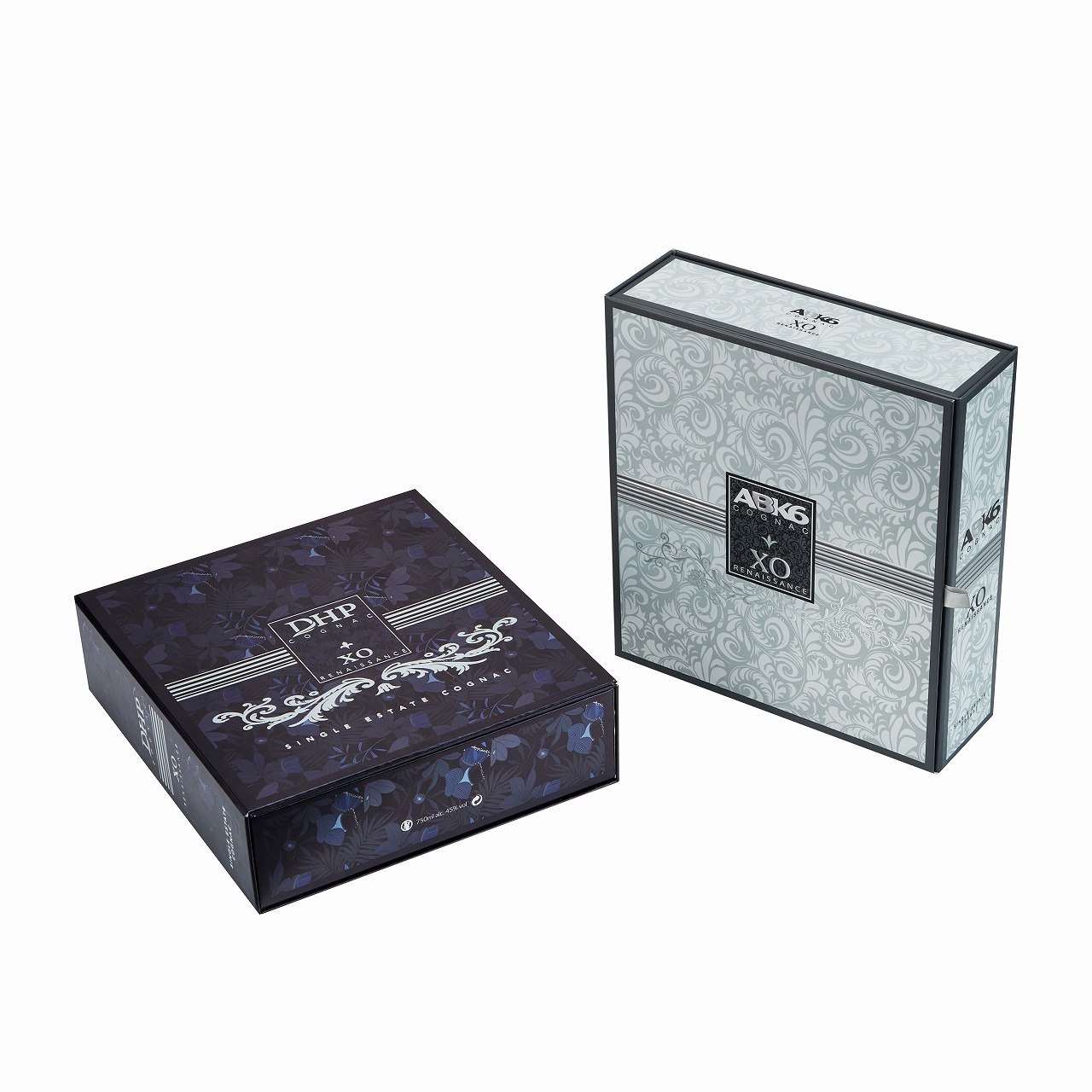 ABK6 sage green and DHP deep purple double door cognac boxes side by side showing two custom colourway options