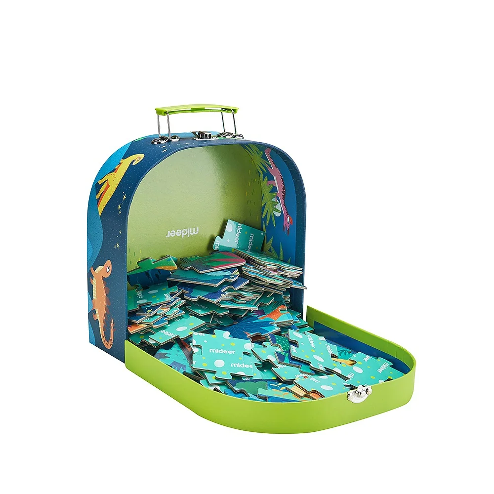 Color printed dinosaur jigsaw puzzle in shaped carry case