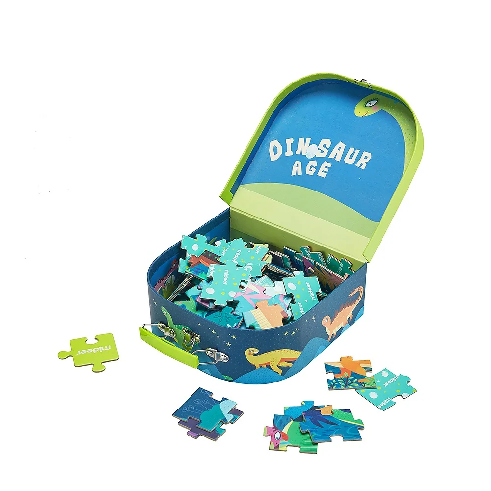 Dinosaur-shaped puzzle case and its pieces