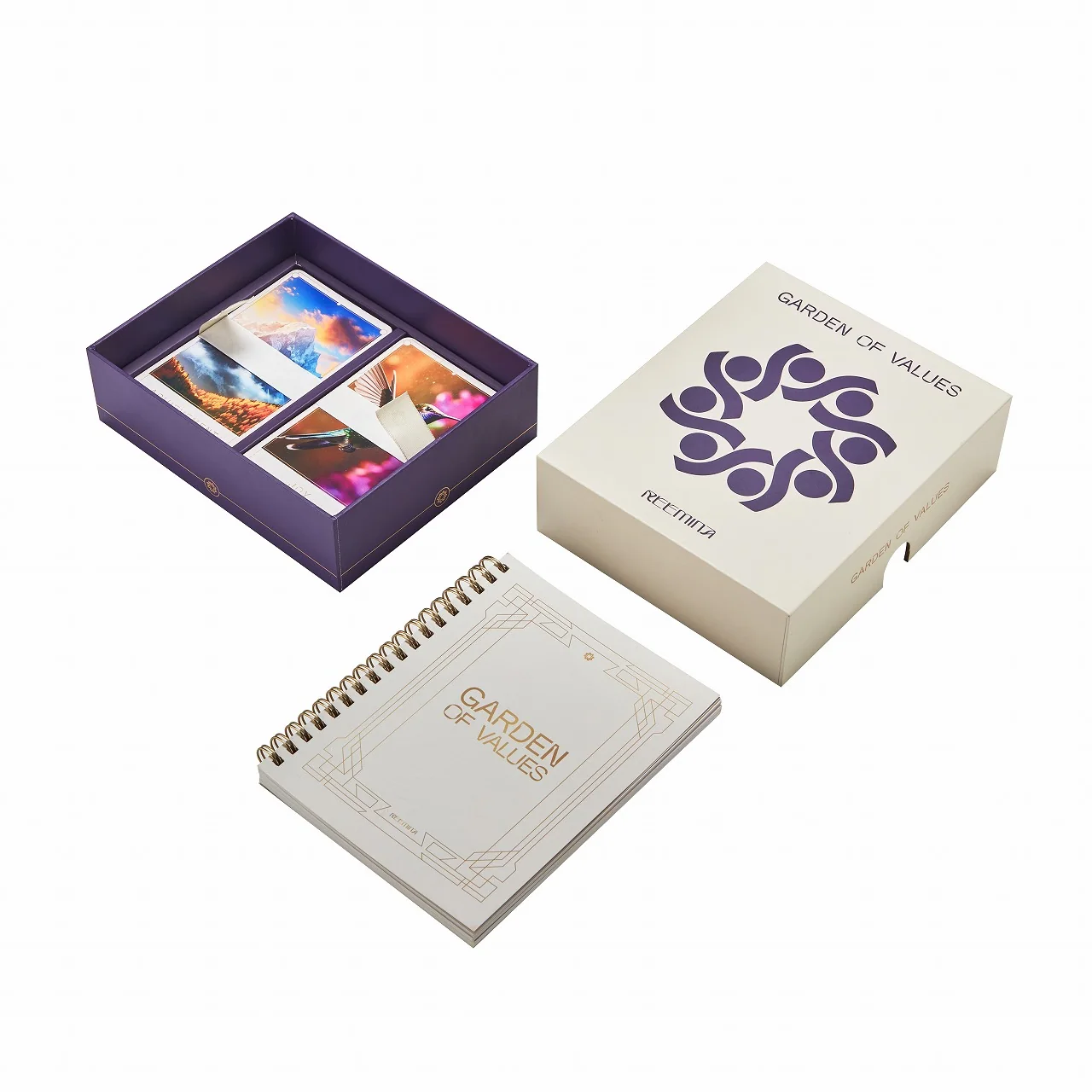 Printed learning cards, illustrated booklet and matching paper packaging box