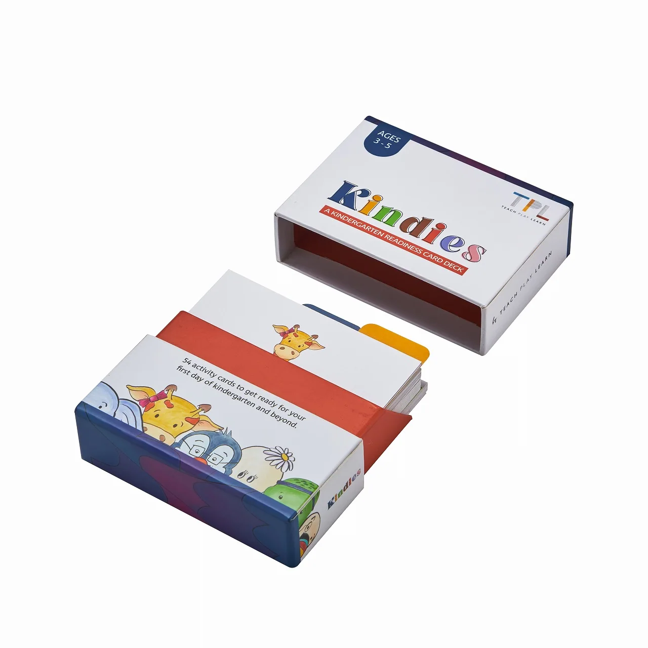 Kindergarten flash card set with a sliding sleeve and pull-out inner tray