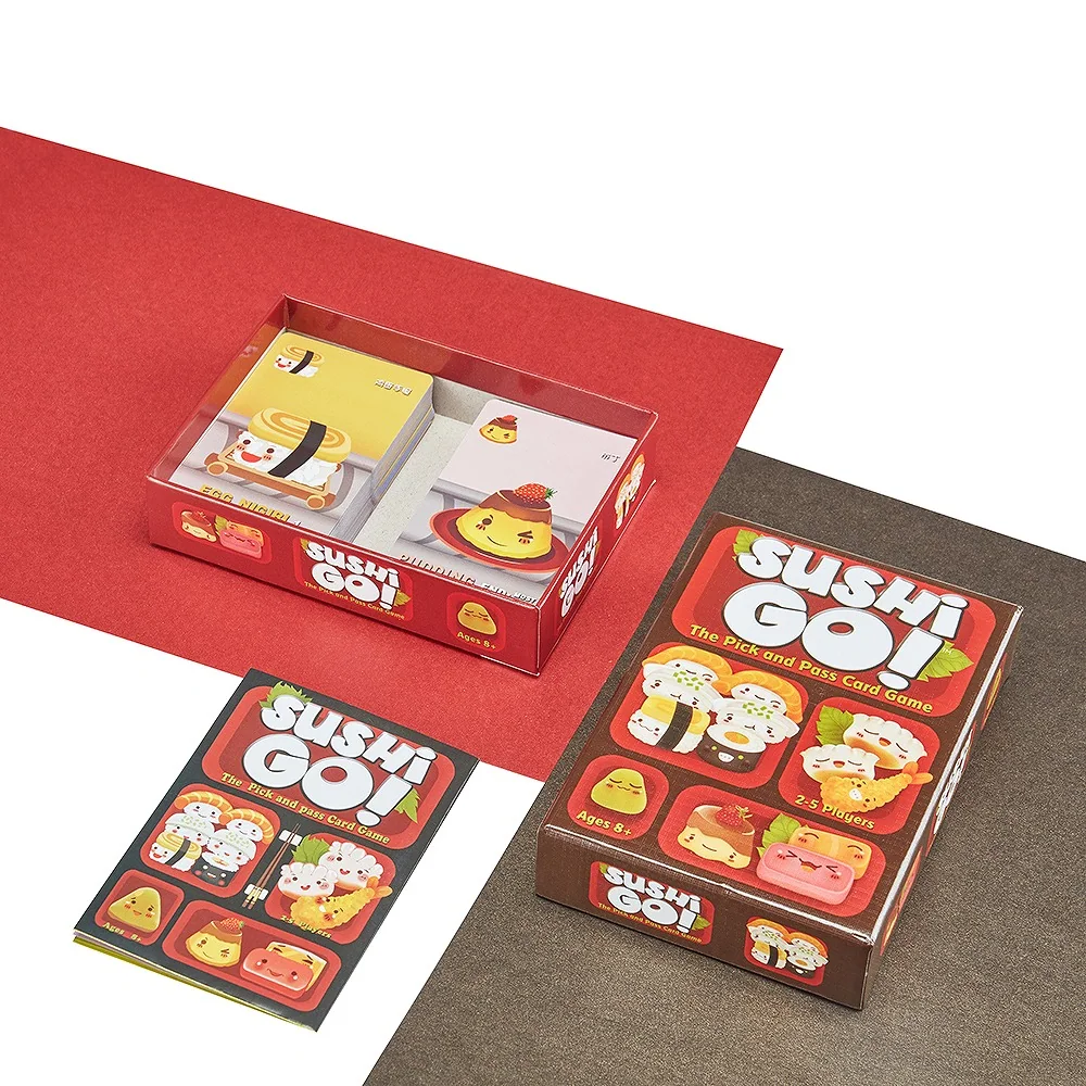 Printed card game set with illustrated game cards and rigid paper presentation box